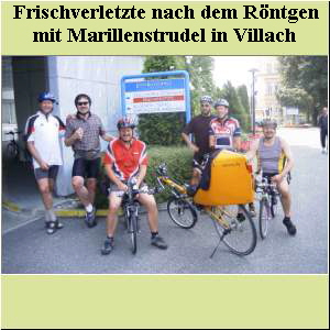 Frischverletzte nach dem Röntgen  mit Marillenstrudel in Villach