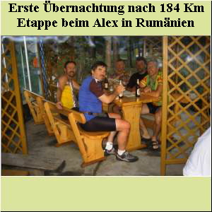 Erste Übernachtung nach 184 Km  Etappe beim Alex in Rumänien